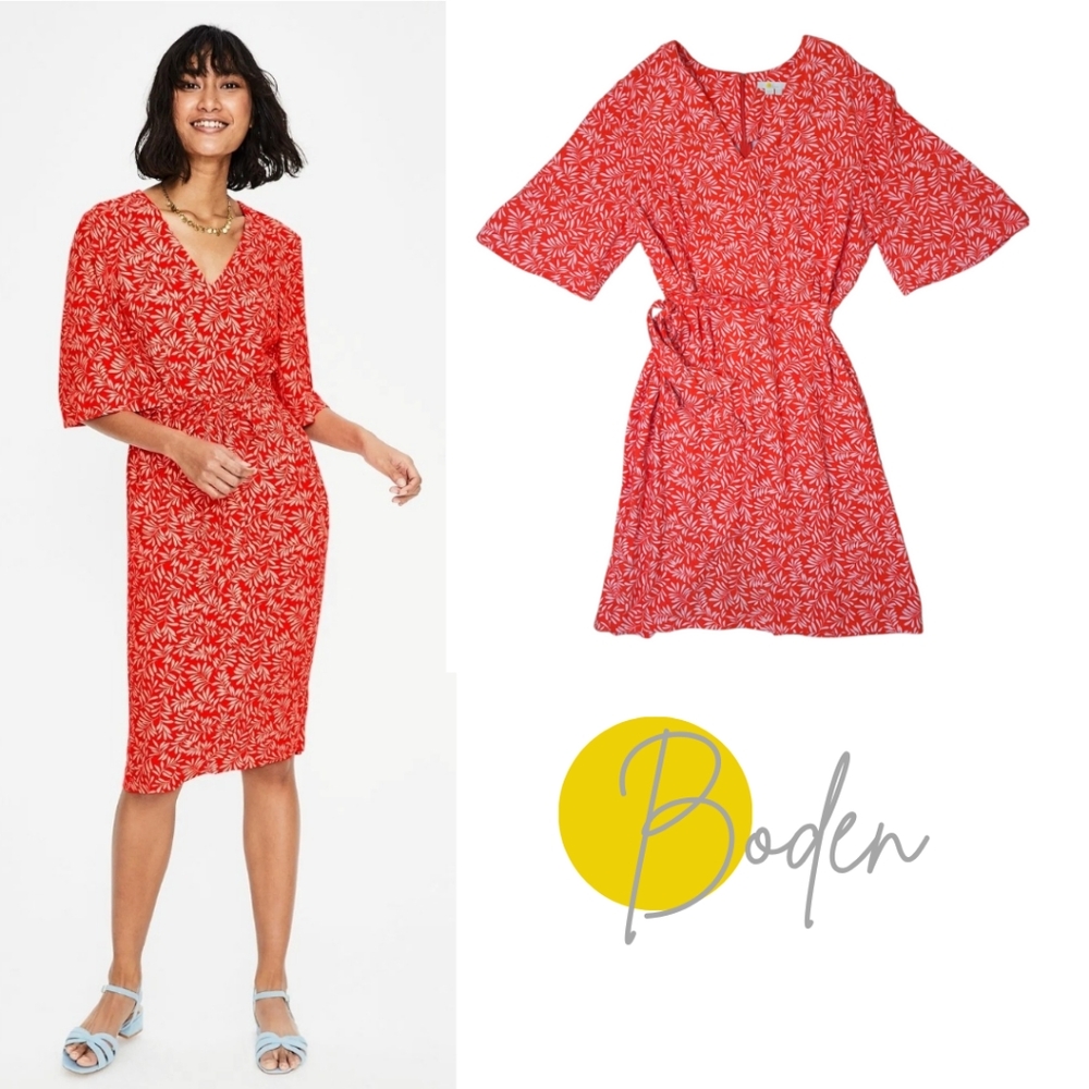 Boden Red Printed V-Neck Women's Dress